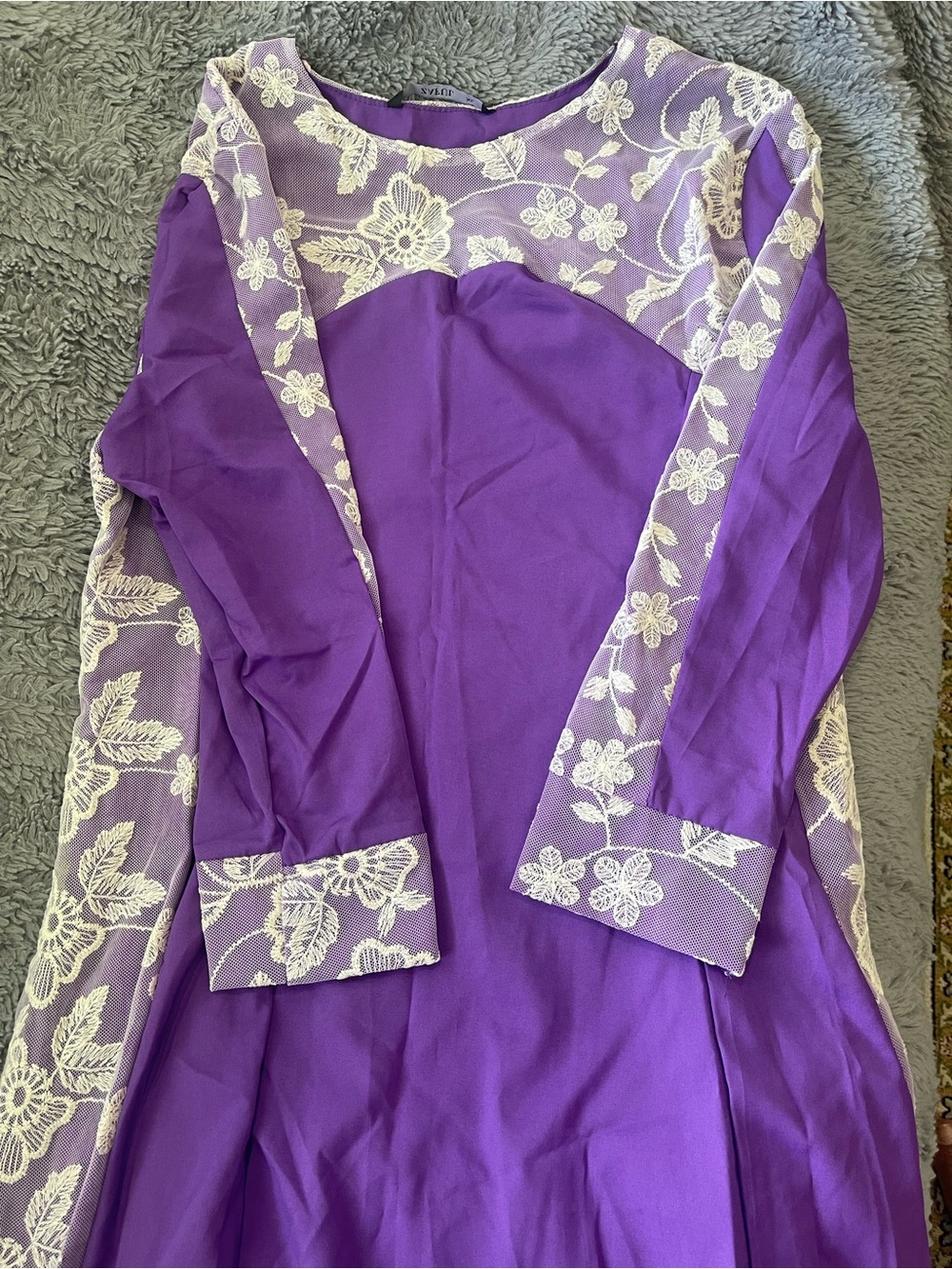 Purple Floral Lace Paneled Dress